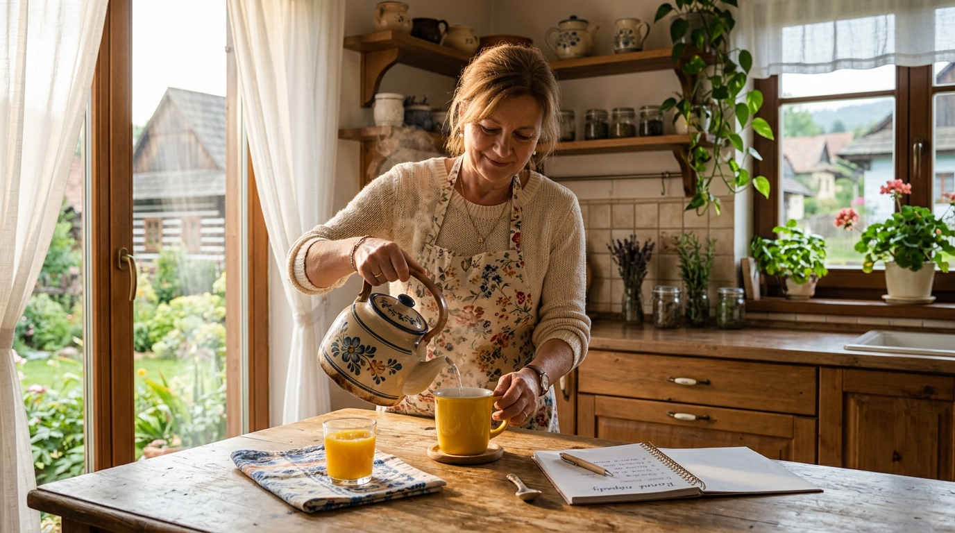 Ranný rituál — šálka čaju pri slnečnom okne